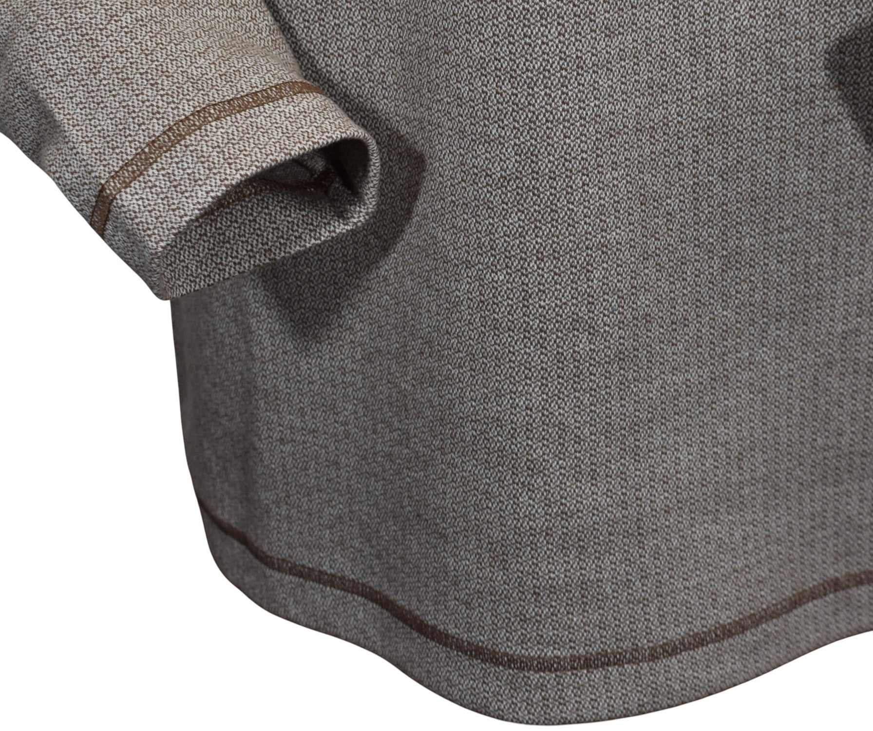 Marcello quarter zip, tan and chocolate neat pattern.
