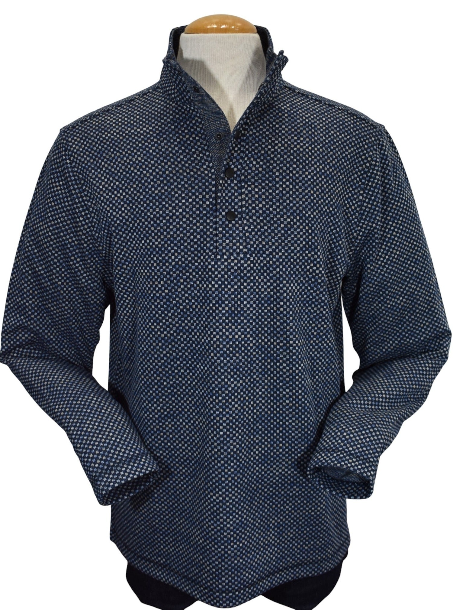 Marcello indigo snap mock pullover.