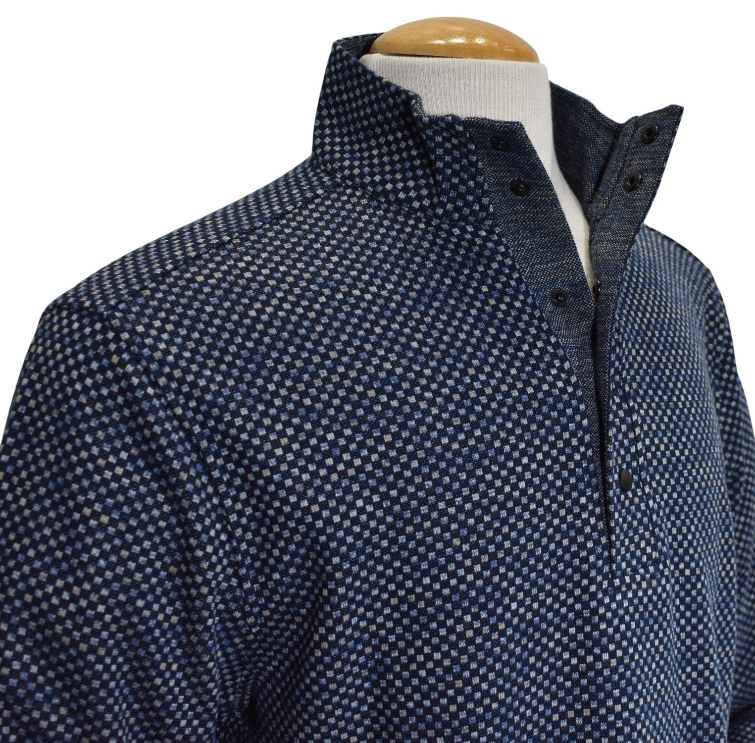Marcello indigo snap mock pullover.
