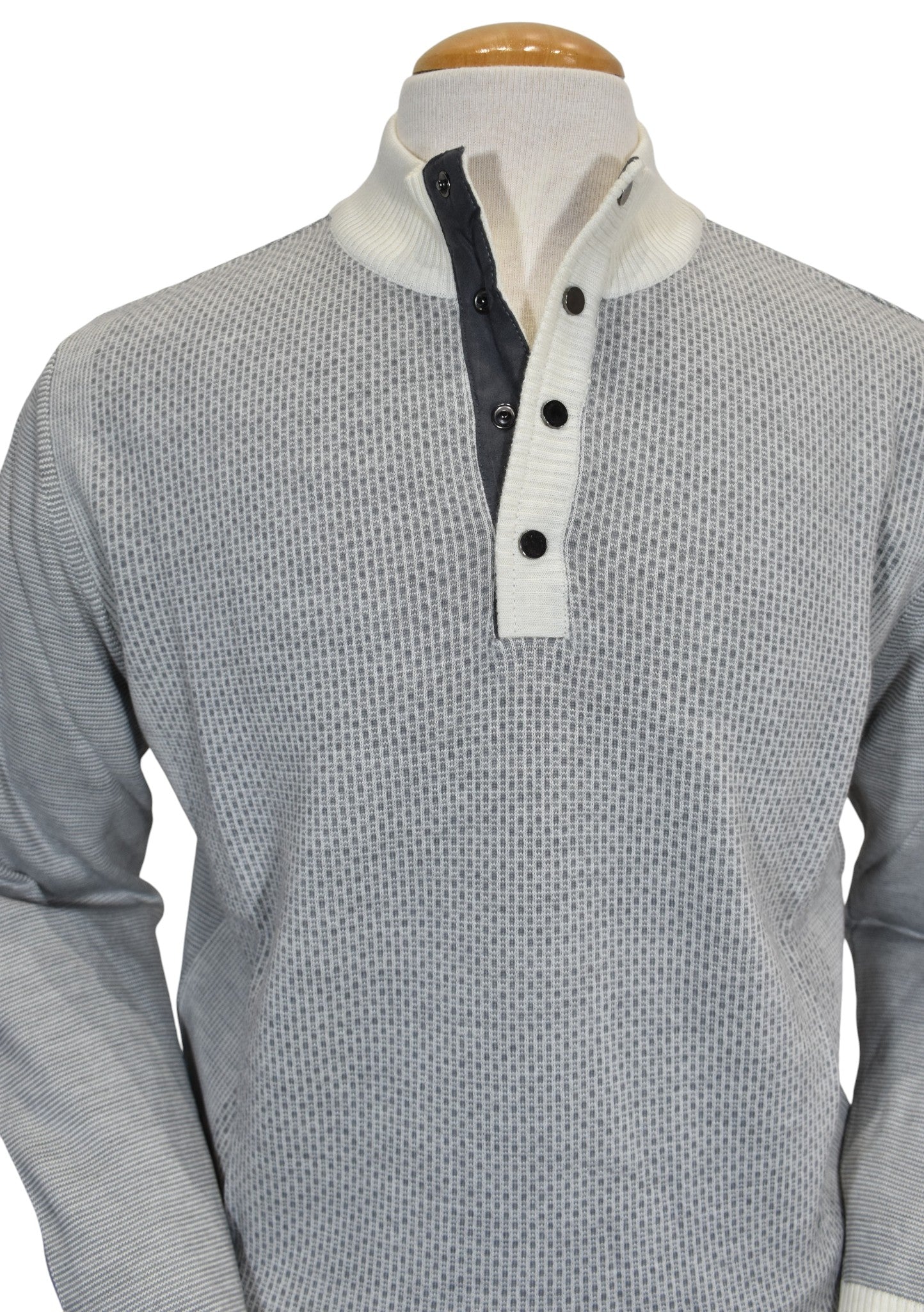 Marcello Ivory button mock pullover.