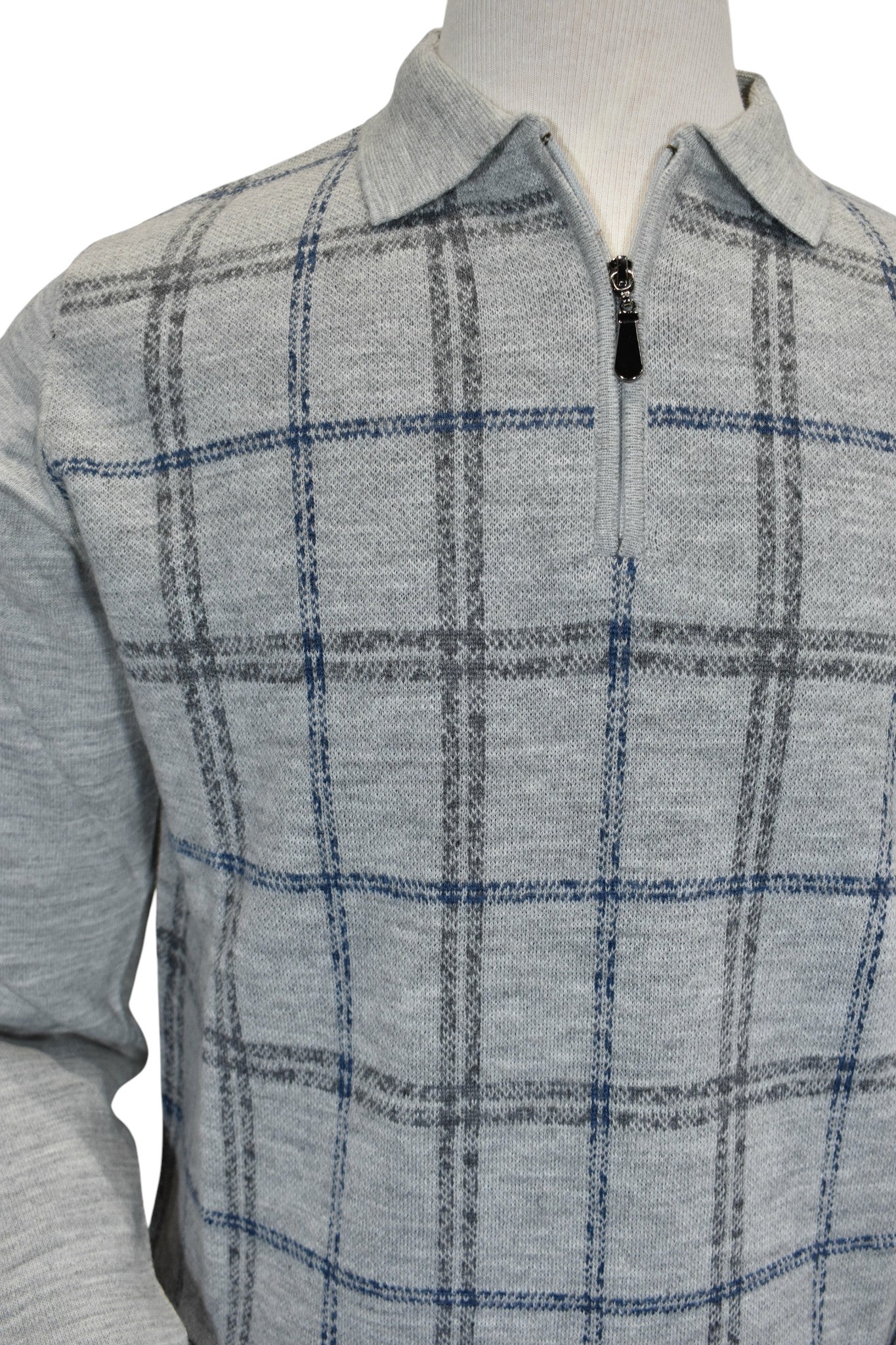 Marcello zip polo gray plaid.