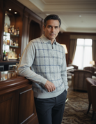 Marcello zip polo gray plaid.