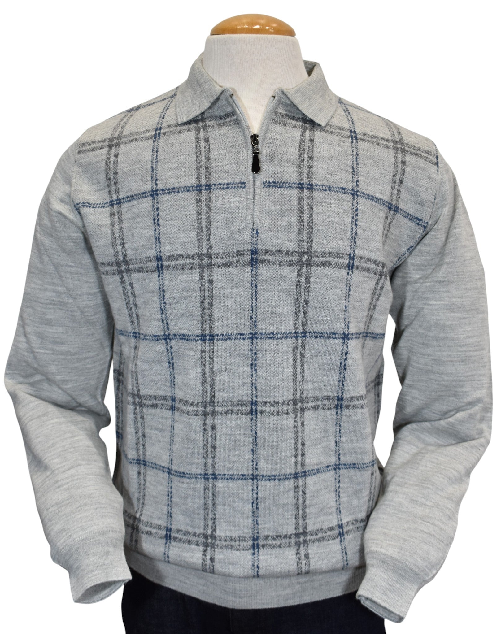 Marcello zip polo gray plaid.