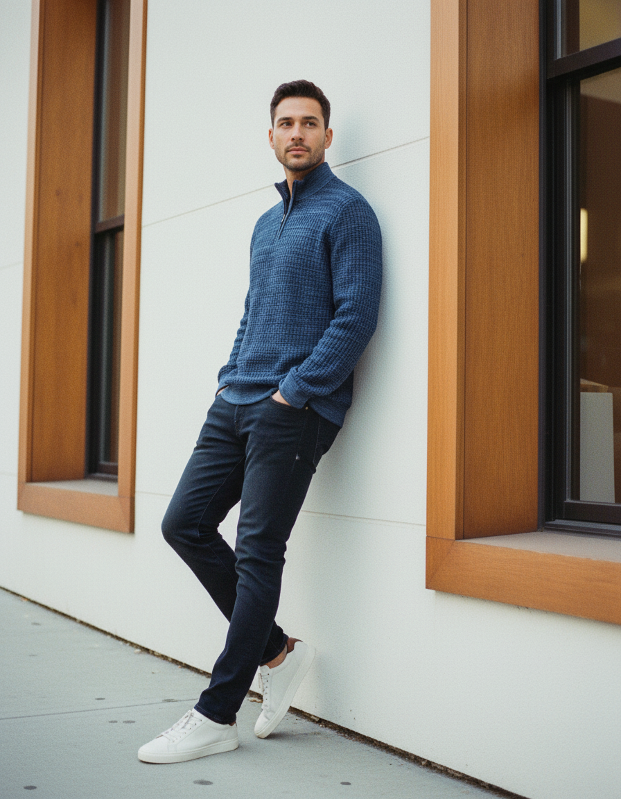 Marcello indigo quarter zip.