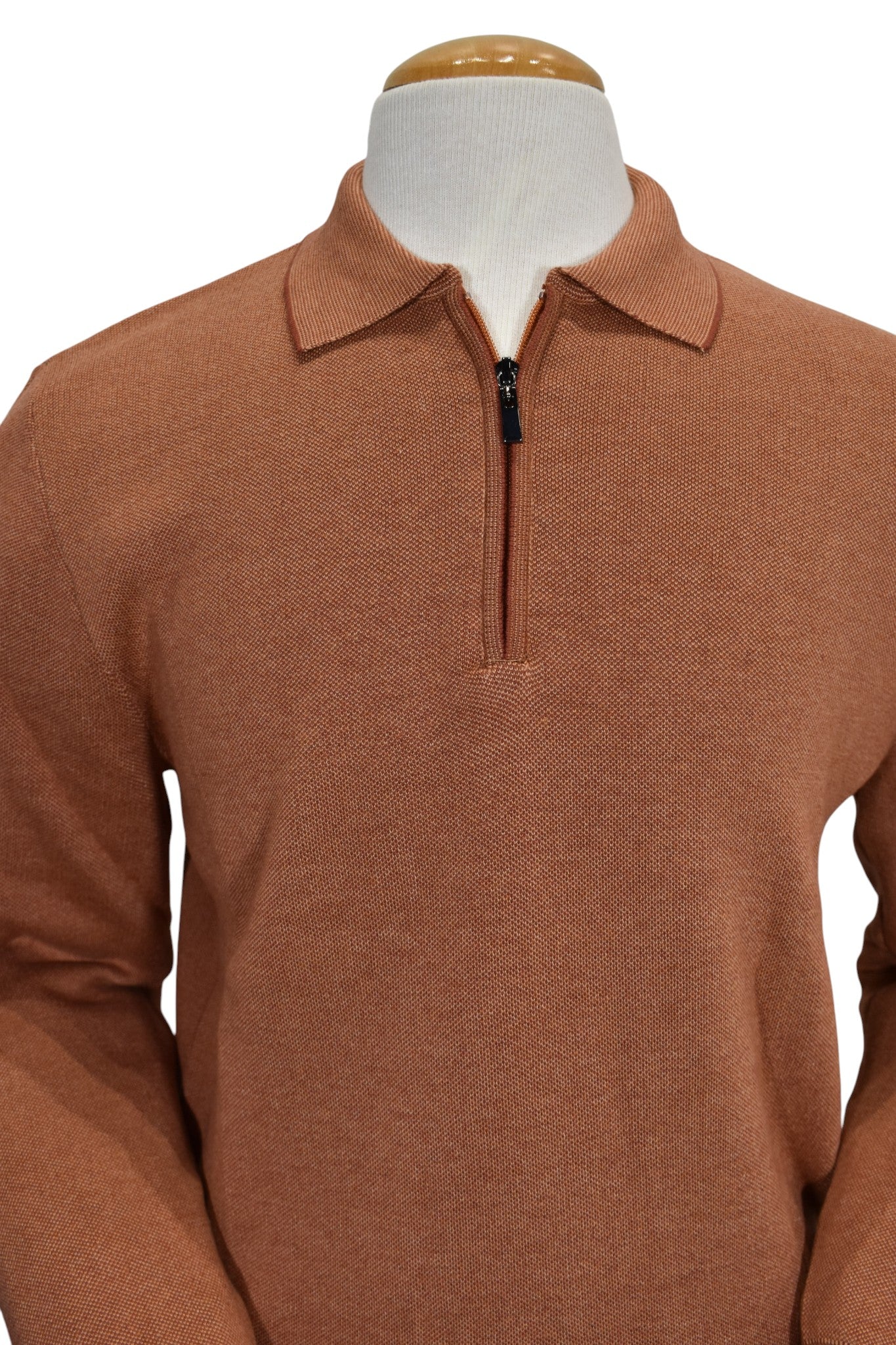 Marcello copper zip polo pullover.