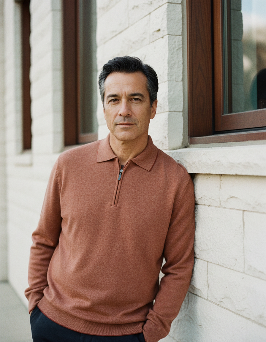 Marcello copper zip polo pullover.