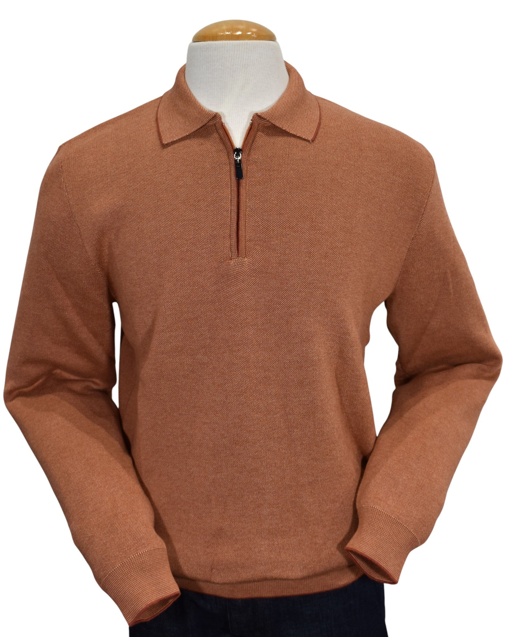 Marcello copper zip polo pullover.
