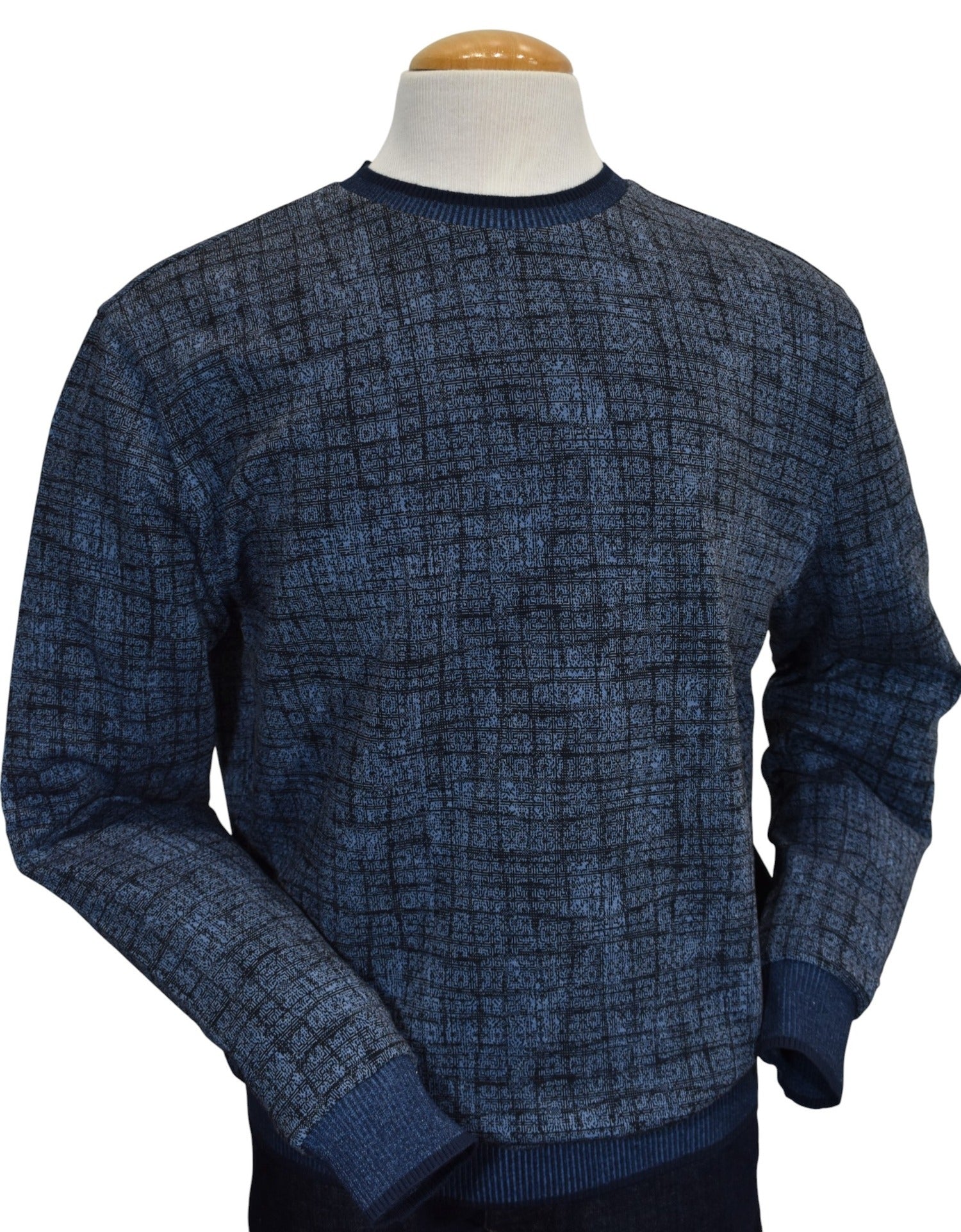 Marcello indigo grid pullover sweater.