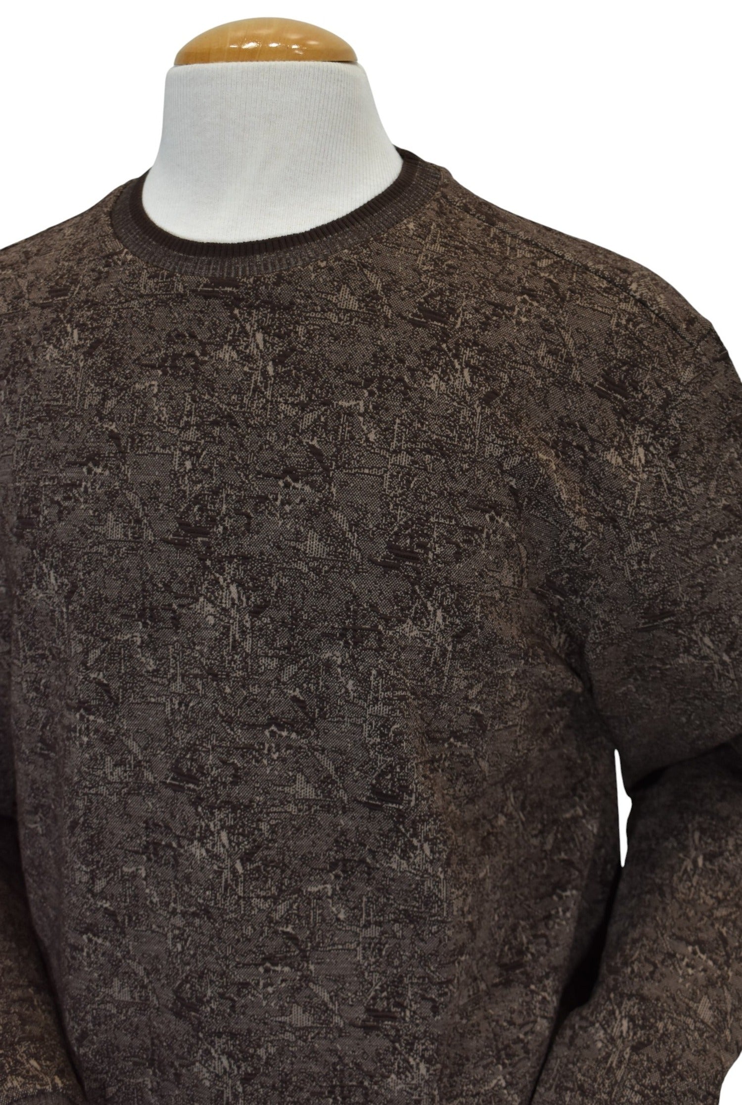 Marcello chocolate abstract crew neck pullover sweater.