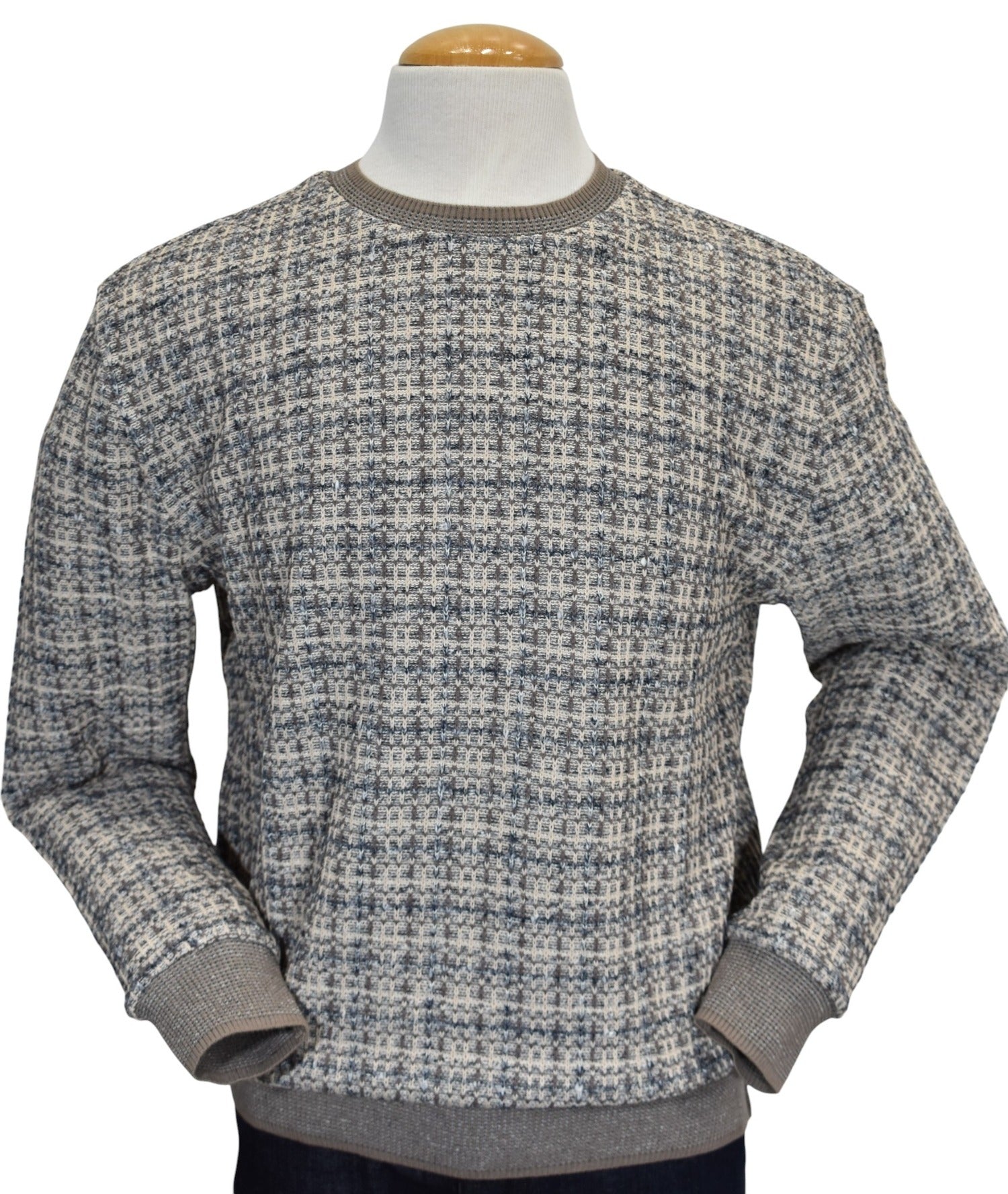 Marcello tan mix weave crew neck pullover sweater.