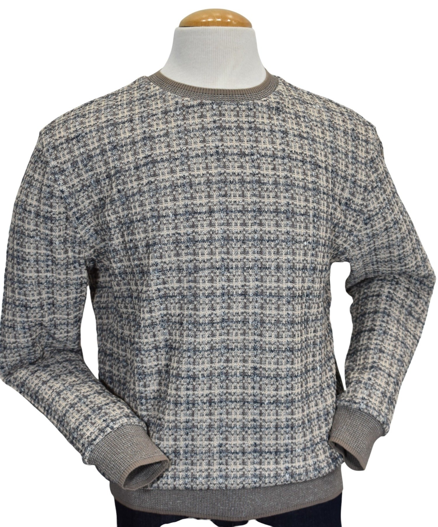 Marcello tan mix weave crew neck pullover sweater.