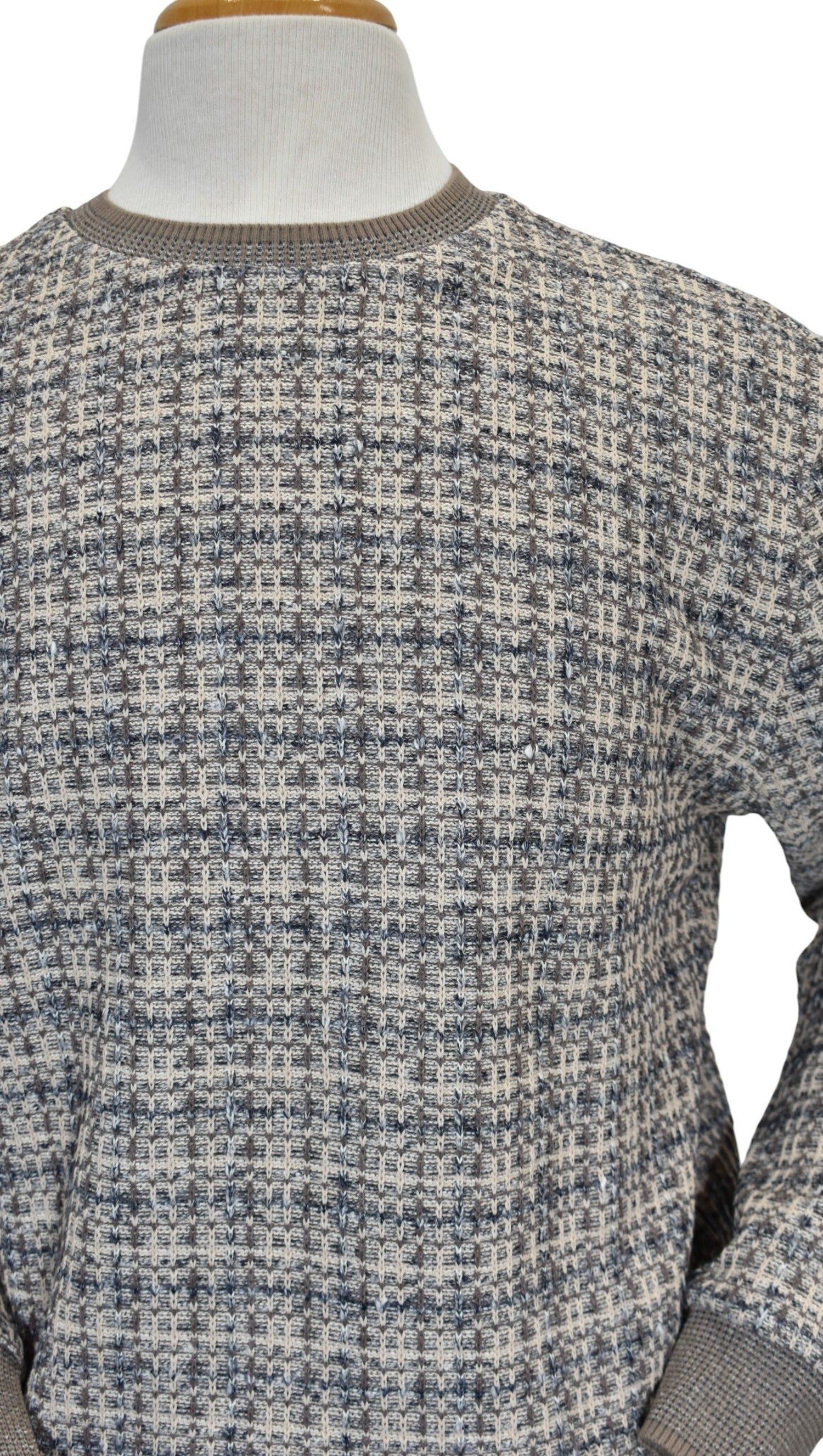 Marcello tan mix weave crew neck pullover sweater.