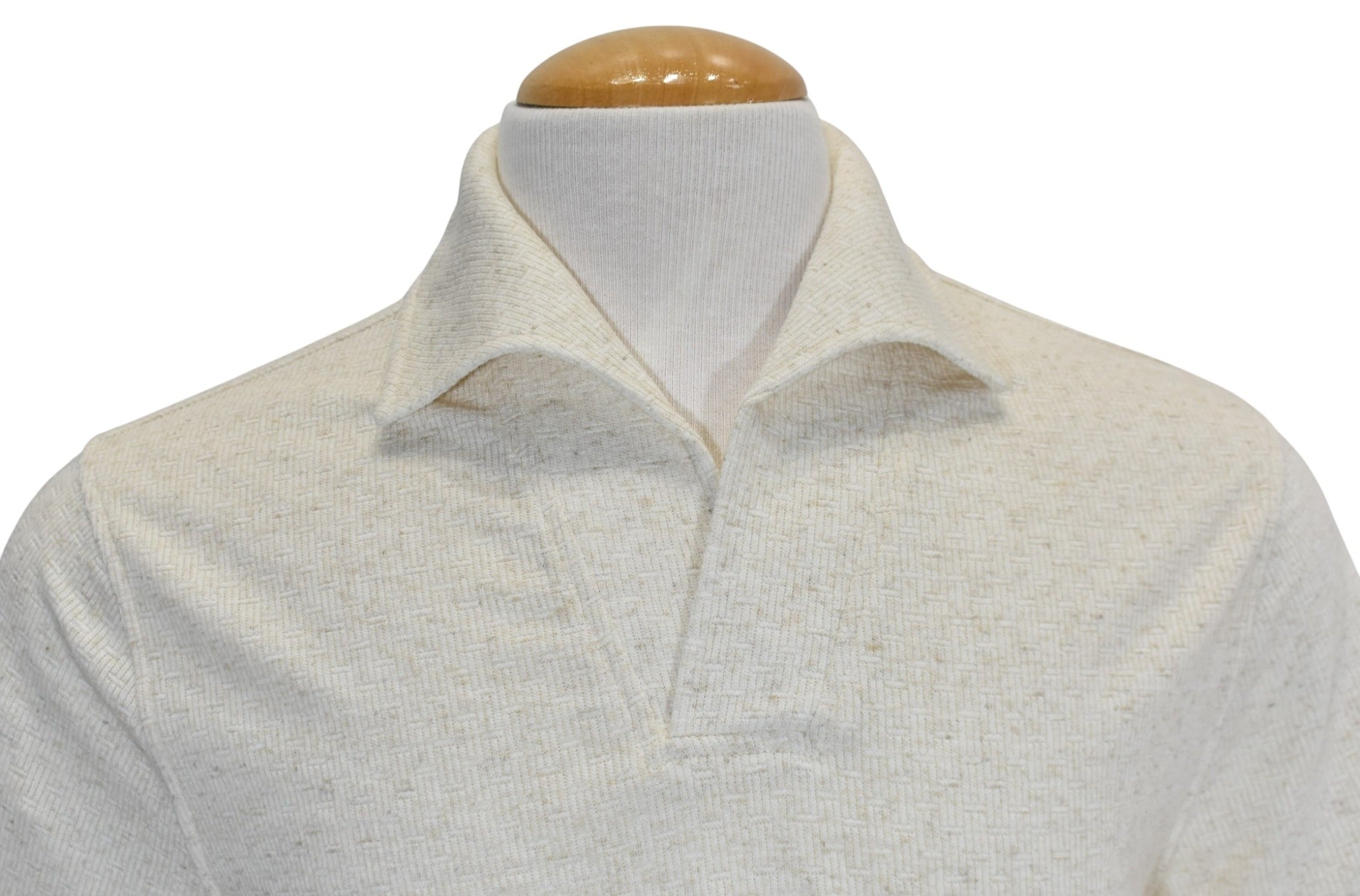 Marcello ivory open collar polo pullover.