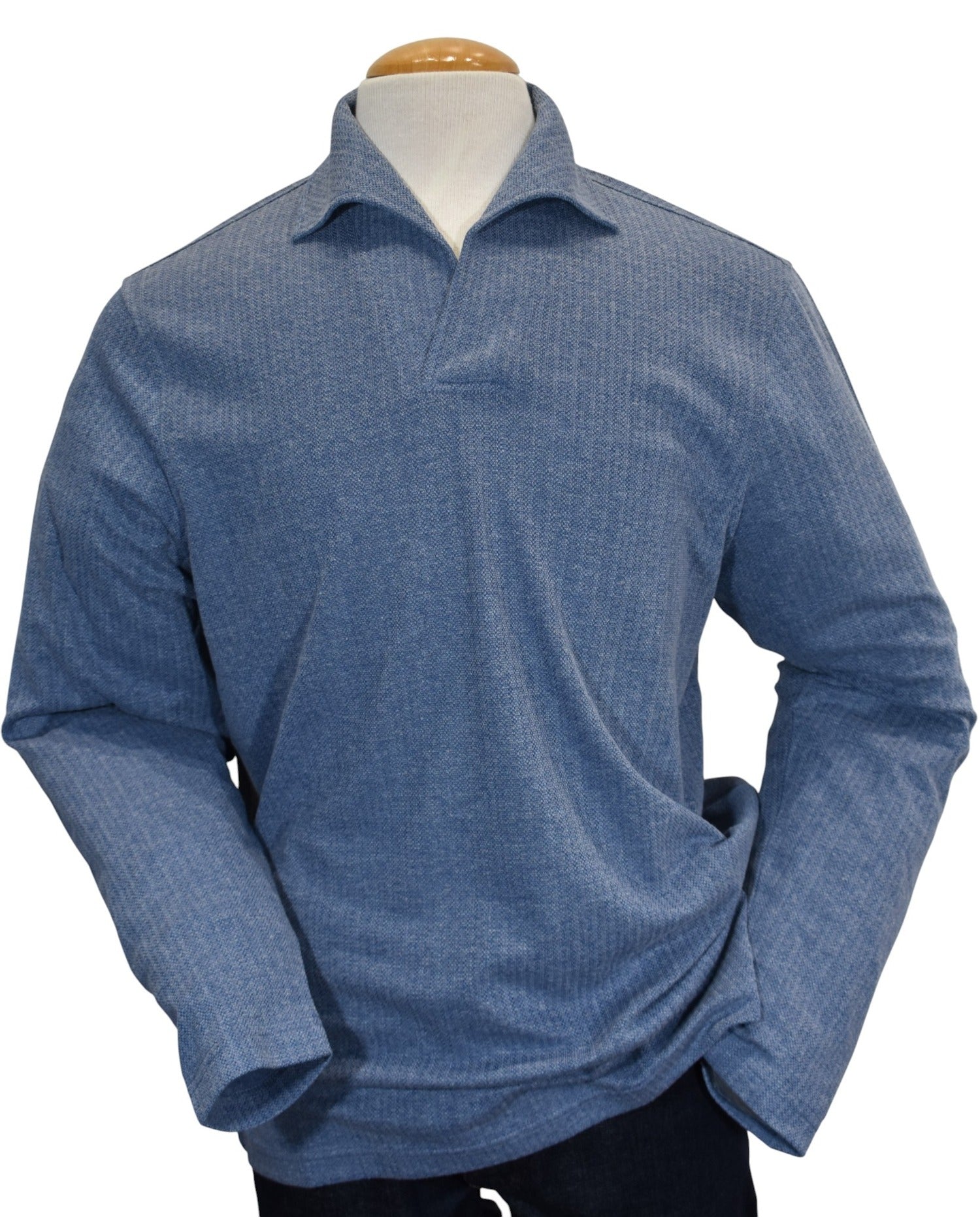 Marcello indigo open polo pullover sweater.