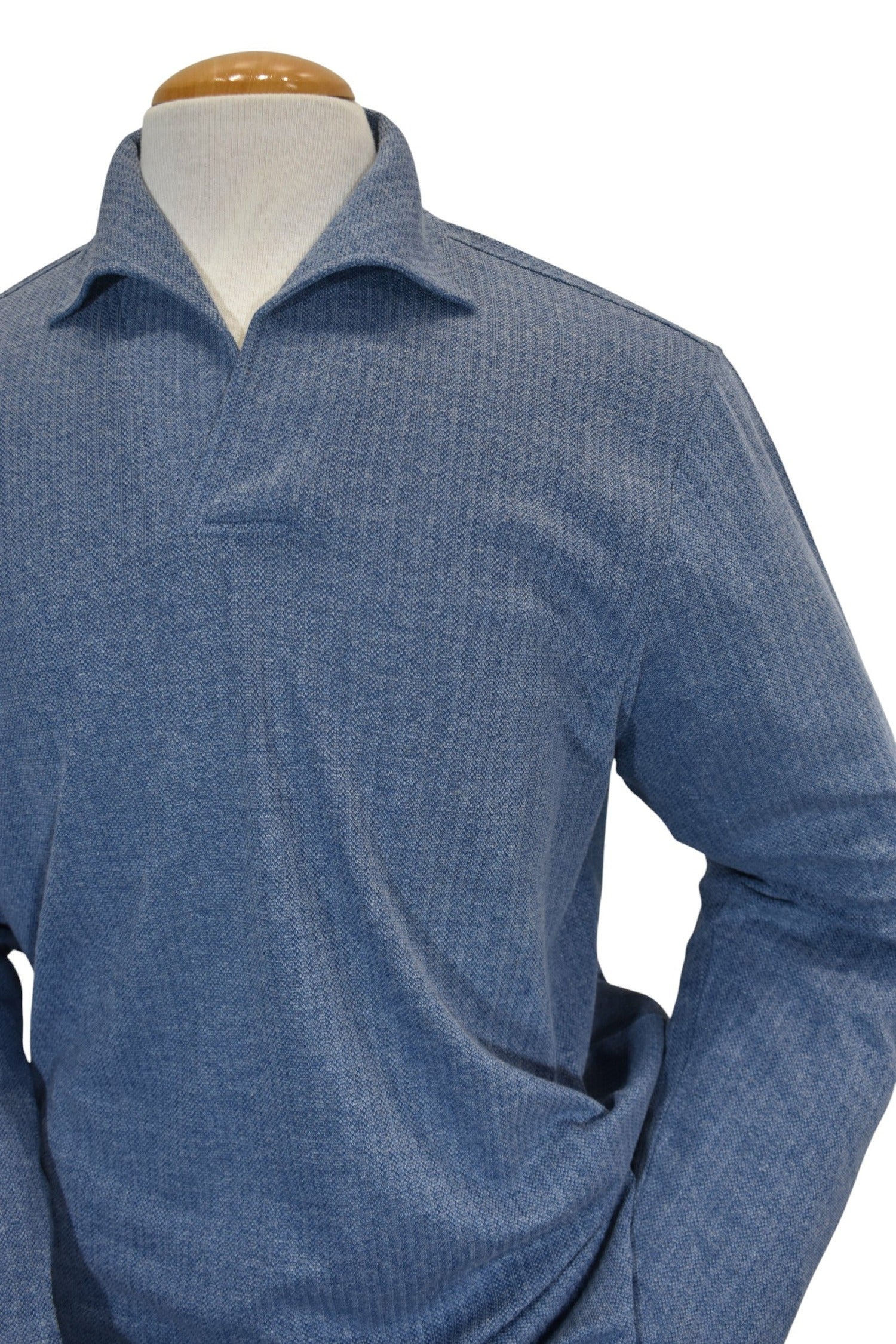 Marcello indigo open polo pullover sweater.