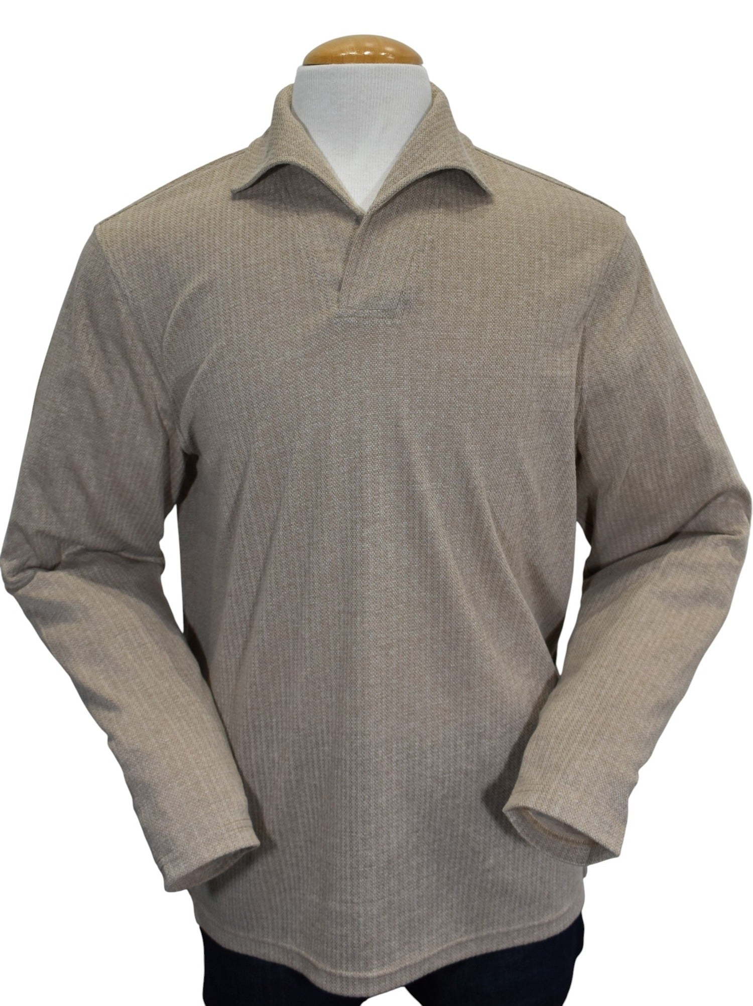 Marcello mocha open collar pullover sweater.