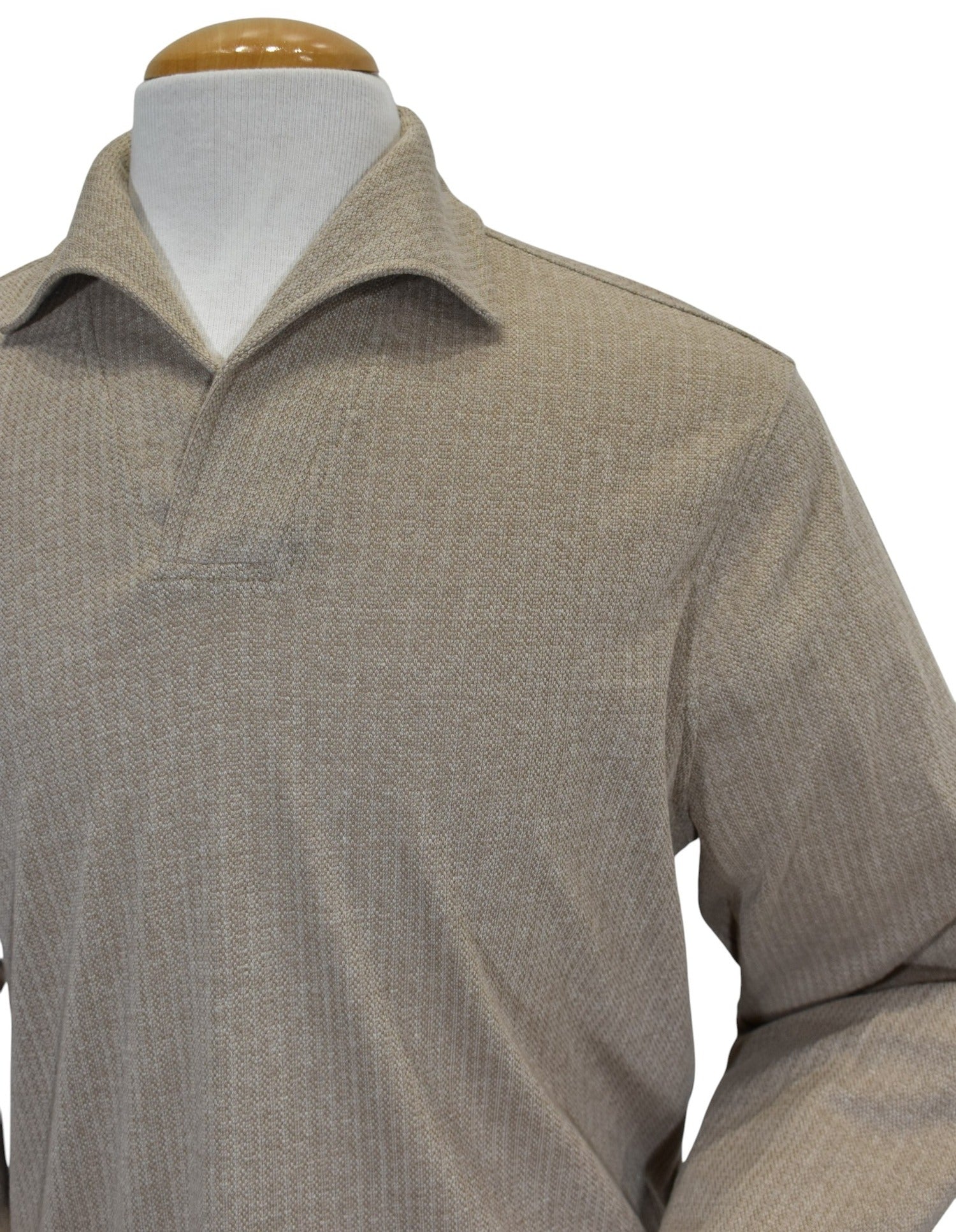 Marcello mocha open collar pullover sweater.