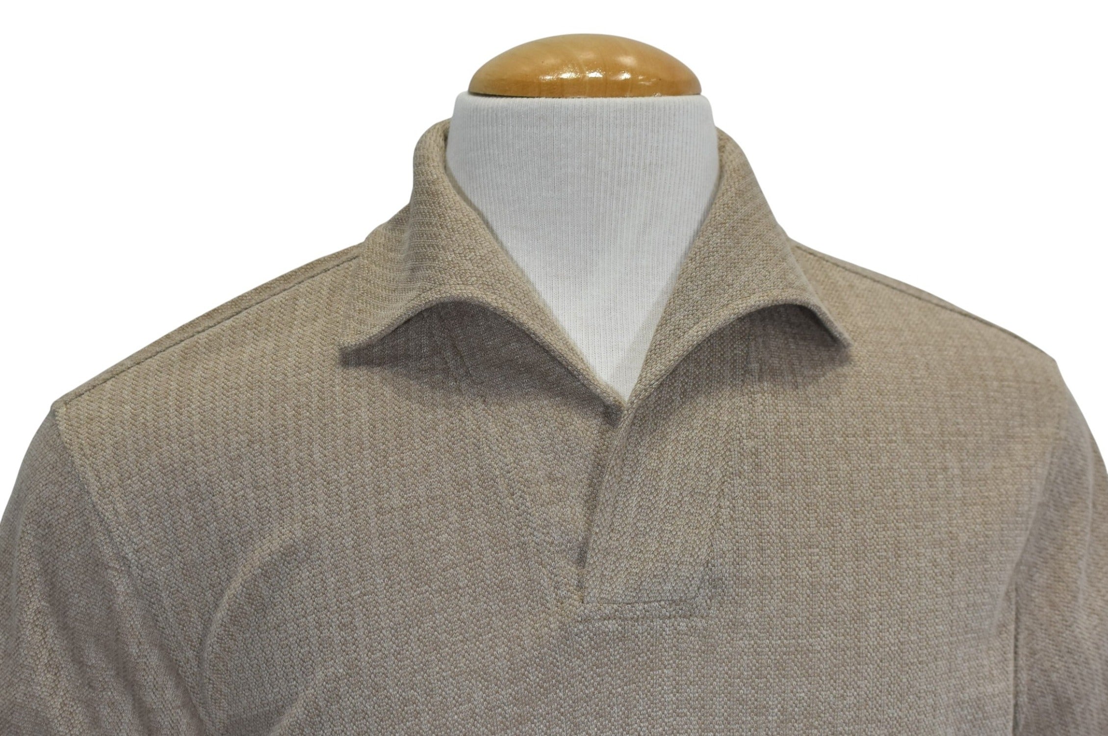 Marcello mocha open collar pullover sweater.