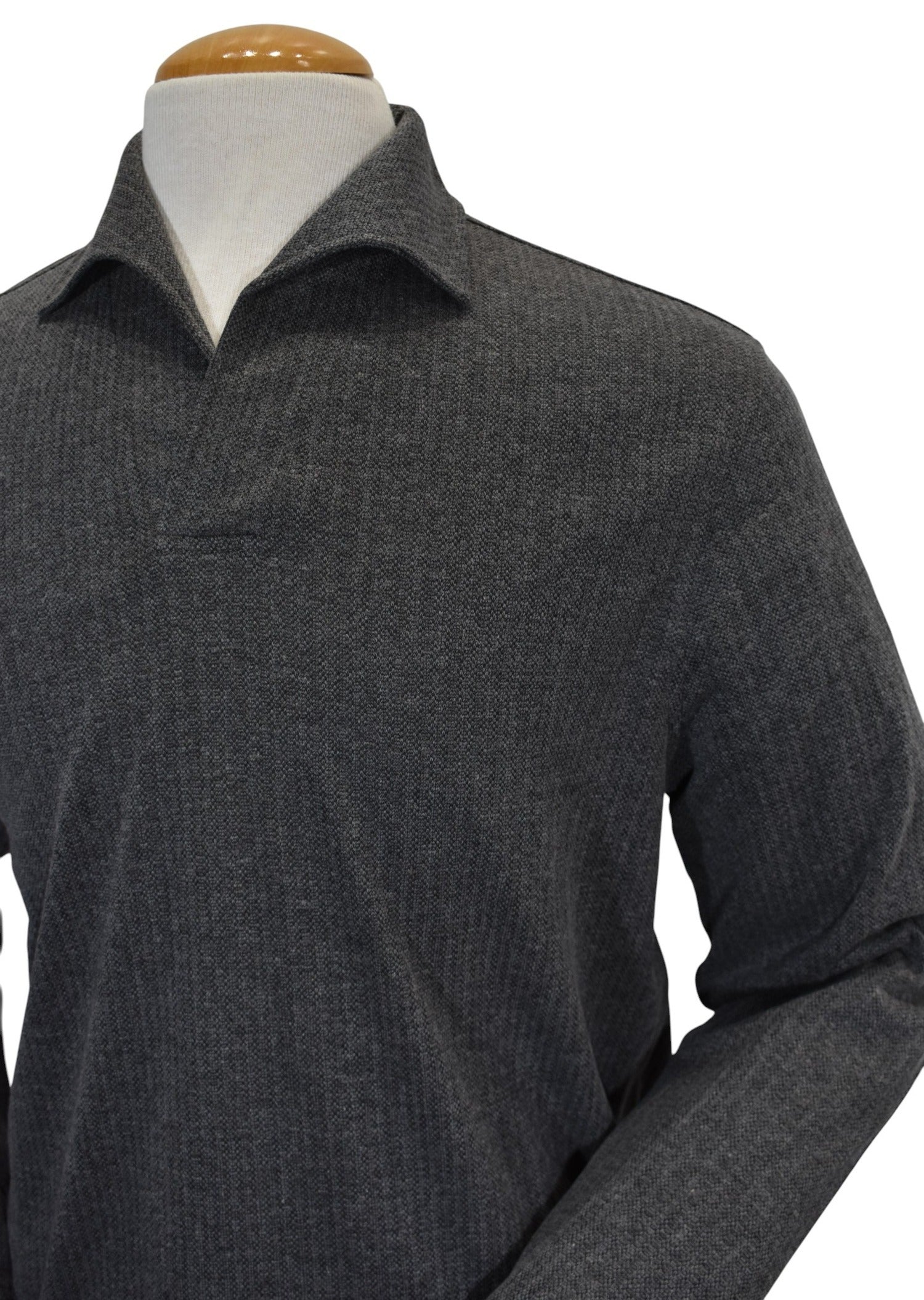 Marcello slate open collar polo pullover.