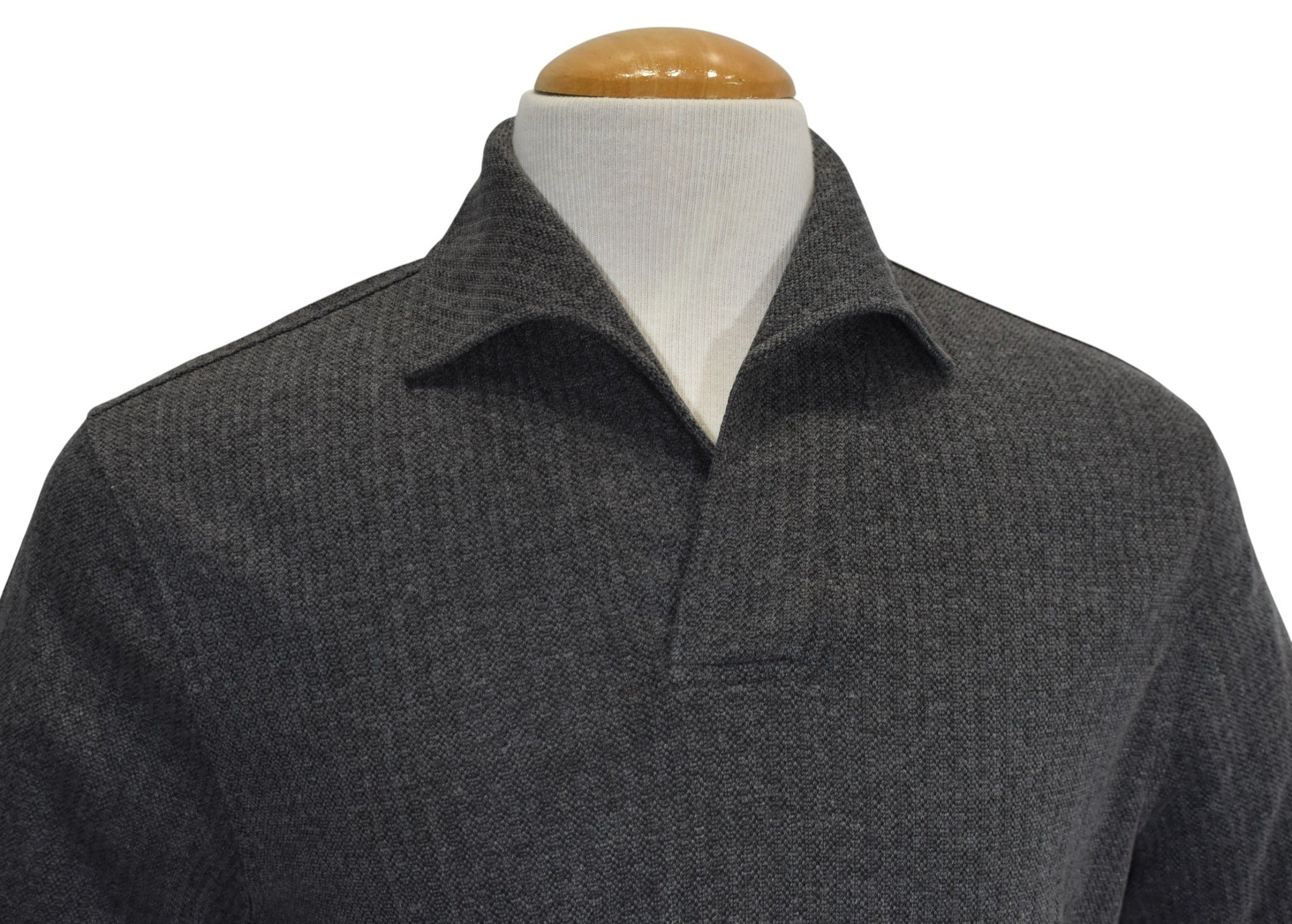 Marcello slate open collar polo pullover.