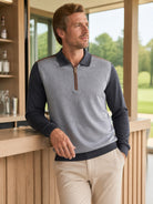 Gray Merino Wool Engineered Zip Polo