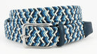 This lavish Italian-woven belt, with its striking multi-hue pattern, is a must-have for any sophisticated wardrobe; its stretch cotton, brushed buckle and leather trim providing an exquisite, luxurious finish. Expertly crafted in the USA.