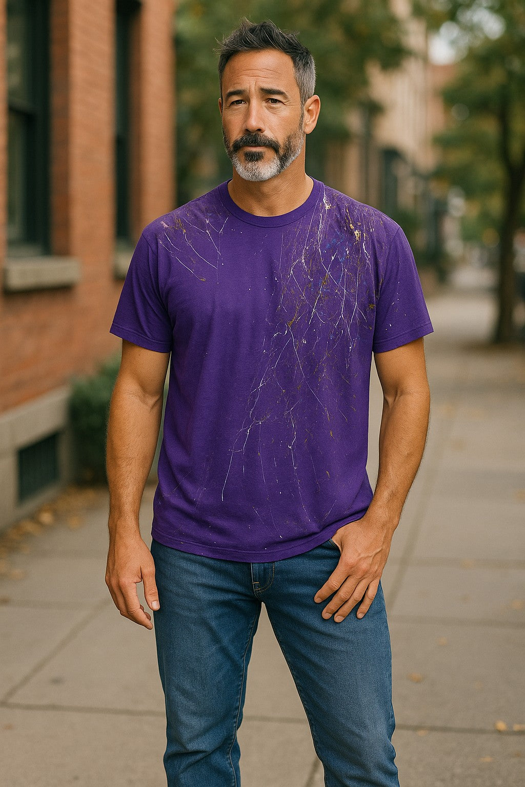 Marcello Exclusive Hand Painted Mens Crew Neck Tee Shirt. Black or