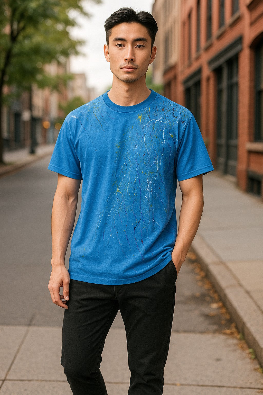 Marcello Exclusive Hand Painted Mens Crew Neck Tee Shirt. Black or
