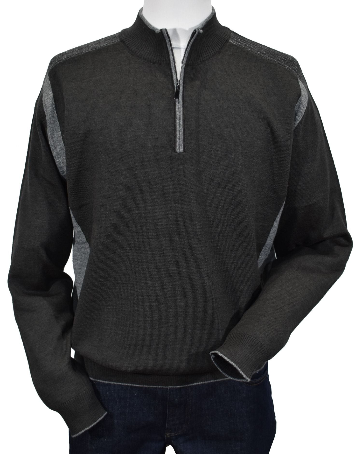 The 866 Brosnan Zip Mock is the epitome of stylish comfort. Crafted from an ultra-luxurious merino wool blend, this medium-weight classic-fit pullover puts a modern spin on traditional menswear with its contrast side panels and mixed shoulder detail. It's sure to make any active gent look smart and sophisticated.