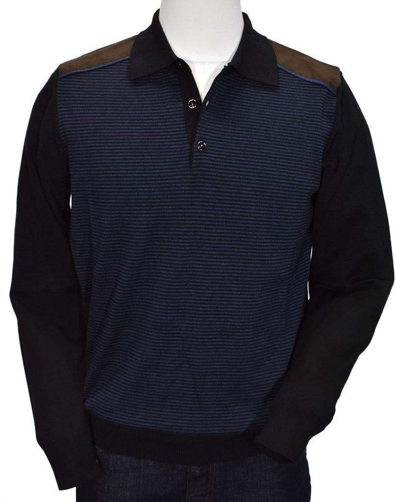 Achieve a sporty, stylish look in this 889 Venezia Sport Knit polo. Crafted with premium Italian merino blend fabric and designed with an eye-catching indigo and navy combination, this classic fitting polo effortlessly exudes a statement-making look. Take your style to the next level with the suede shoulder application and be proud of your exquisite sense of fashion.  Polo model, classic fit.