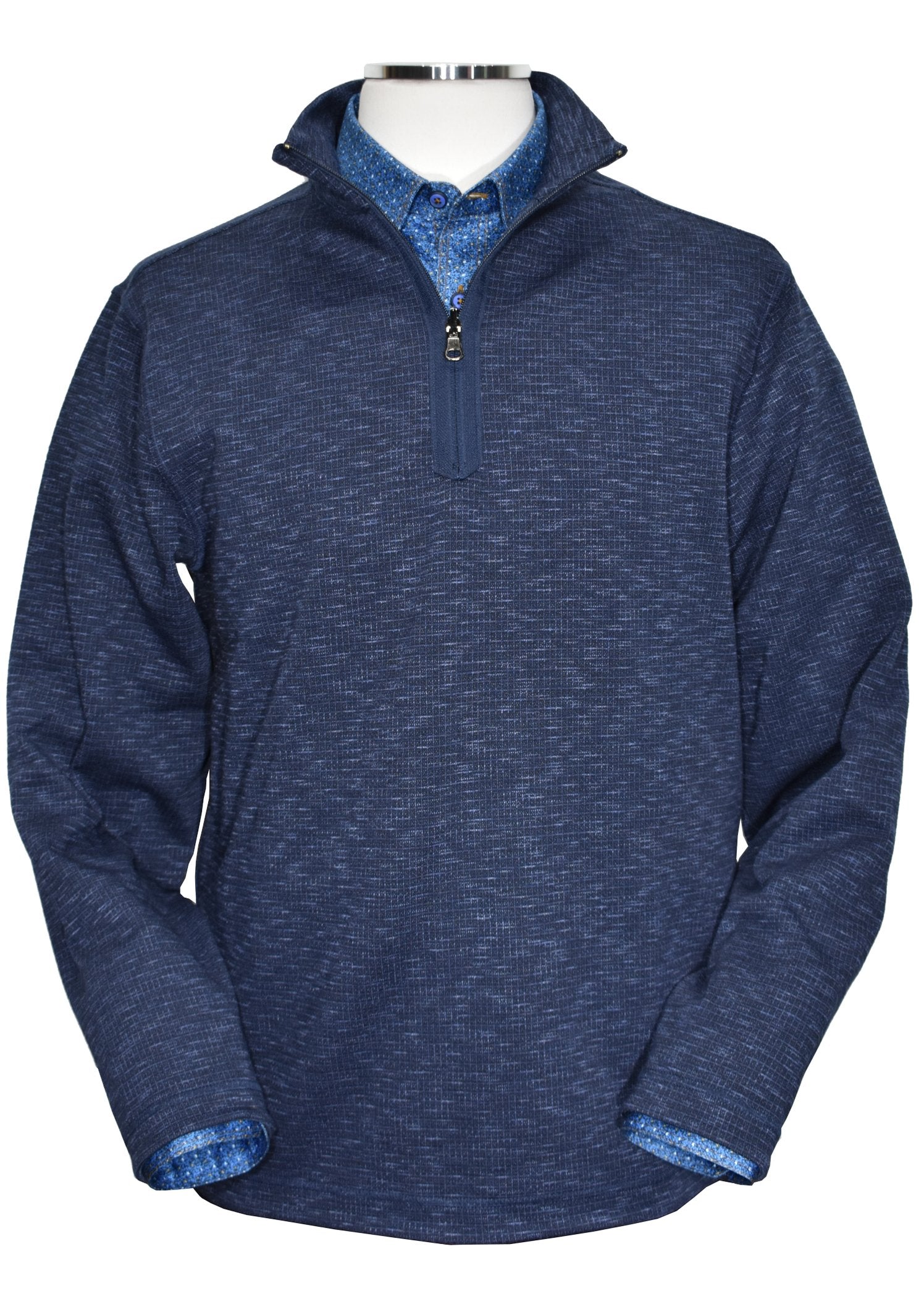 Get the best of both worlds with a Marcello Navy Reversible Quarter Zip. Featuring a classic navy finish on one side and stylish indigo accents on the other, this versatile quarter zip offers two looks in one. Complete with welted fashion seams and a tubular finish, it's the perfect addition to your wardrobe.