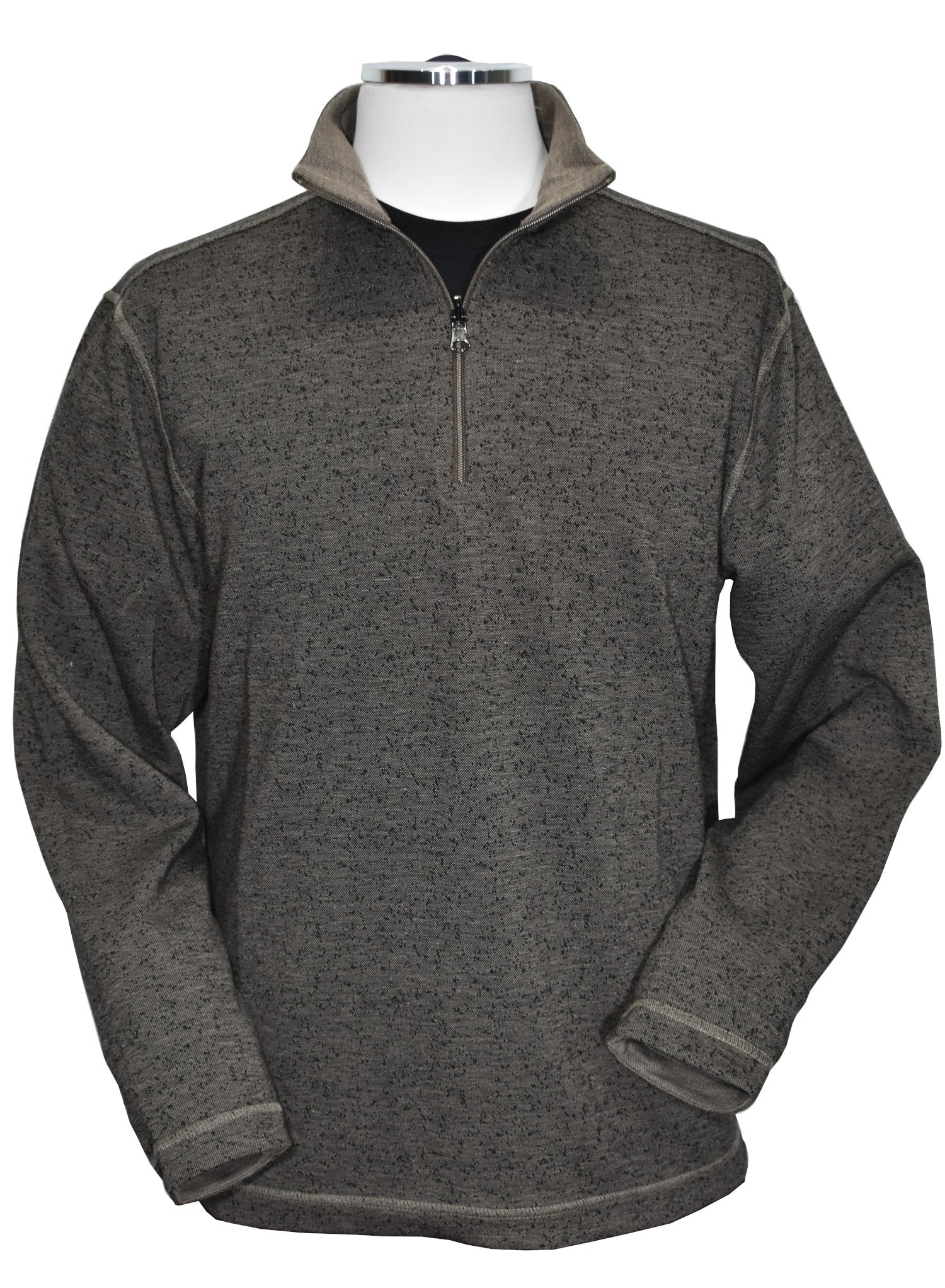 Get the best of both worlds with a Marcello Mocha Reversible Quarter Zip. Featuring a classic mocha finish on one side and stylish chocolate accents on the other, this versatile quarter zip offers two looks in one. Complete with welted fashion seams and a tubular finish, it's the perfect addition to your wardrobe.