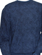 Image style in the Marcello Indigo Diagonal Jacquard Sweater - a perfect blend of cotton, viscose, and microfiber that creates a lightweight, soft knit for ultimate comfort and stretch. Its sophisticated indigo and navy tones and shaded highlights, along with a stylish abstract diagonal pattern, will elevate any outfit. A clean and stylish image to pair with jeans or pants.