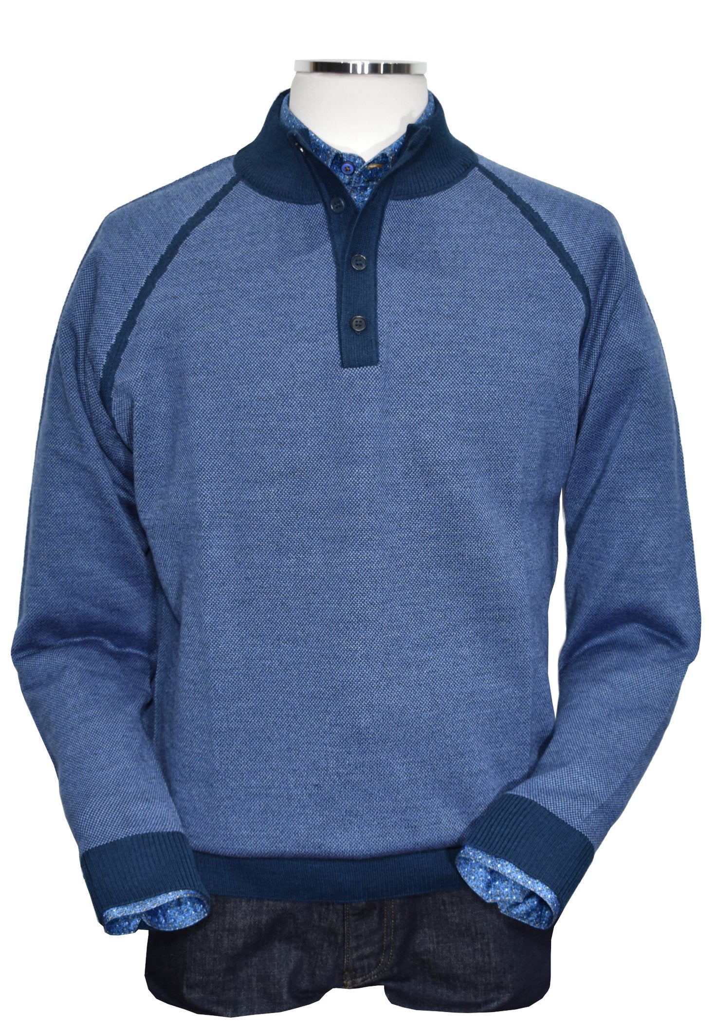 The Marcello 909 Monaco Button Mock is the perfect blend of style and comfort. From our Italian design team, this classic mock neck features a unique diagonal inset shoulder detailing for a sporty look. With rich indigo and navy colors, this top is sure to elevate any outfit.