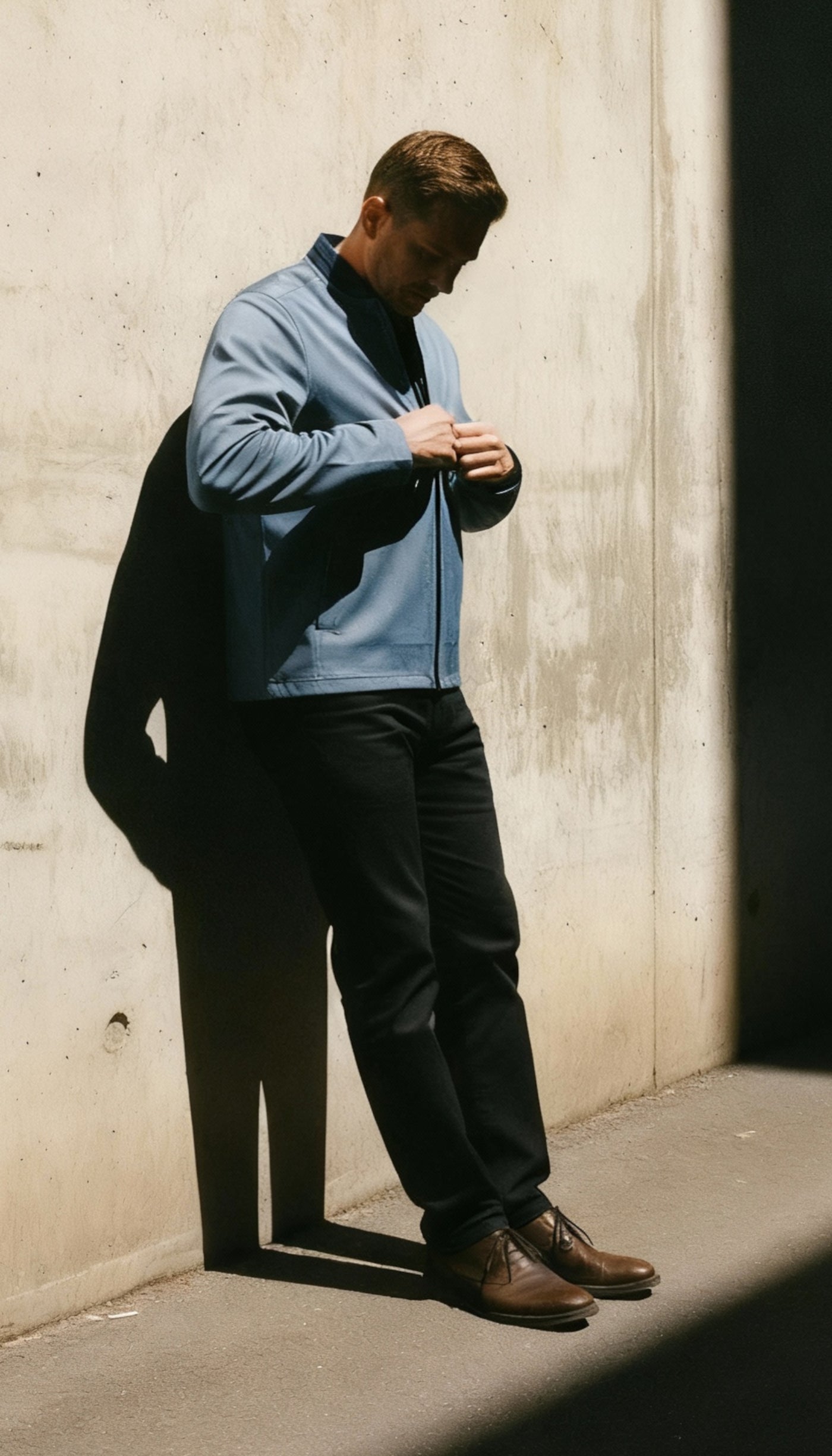 Marcello navy fine check zip cardigan.
