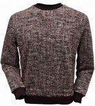 This classic crew neck sweater features a rich combination of ruby red, ivory and black, sweater by Marcello