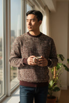Marcello mens pullover sweater in wine, black and cream tones.