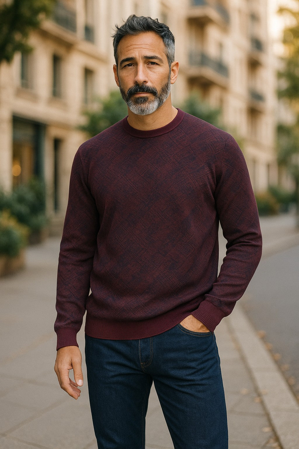 Indulge in luxury and style with our Marcello Hampton Wine Crew Neck sweater.