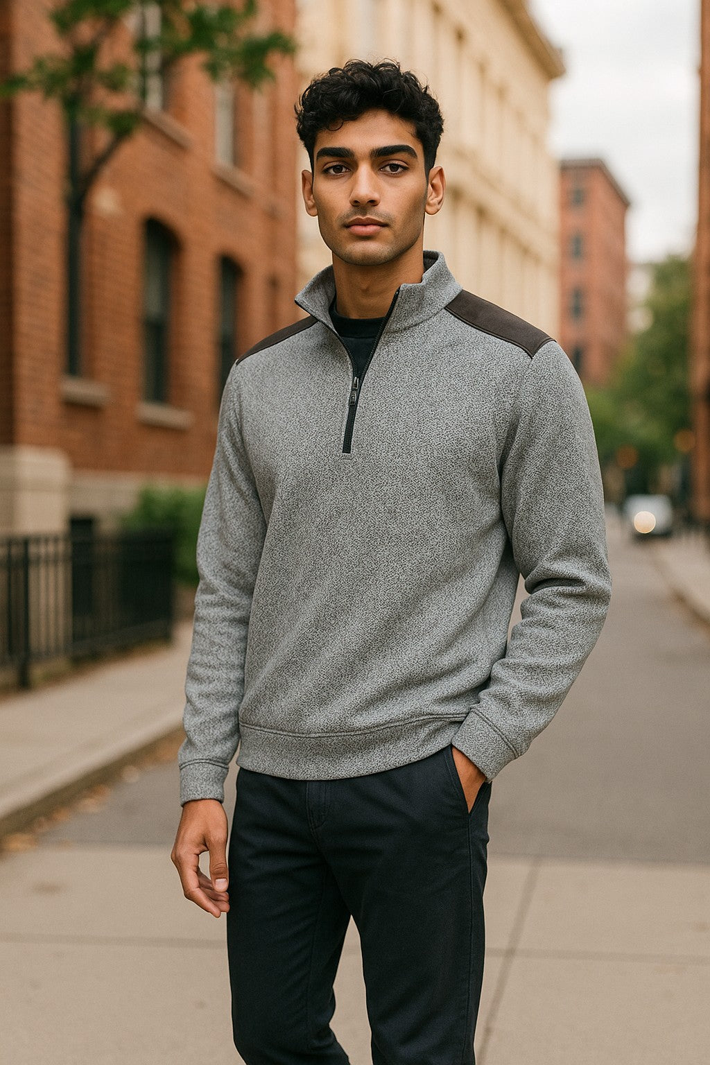 Introducing our Marcello Bluegrass Quarter Zip, crafted from a luxurious blend of cotton and viscose for ultimate softness and lightness.