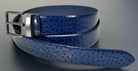 Marcello Men's navy leather ostrich stamped belt.