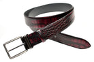 Marcello leather stamped croc belt in wine.