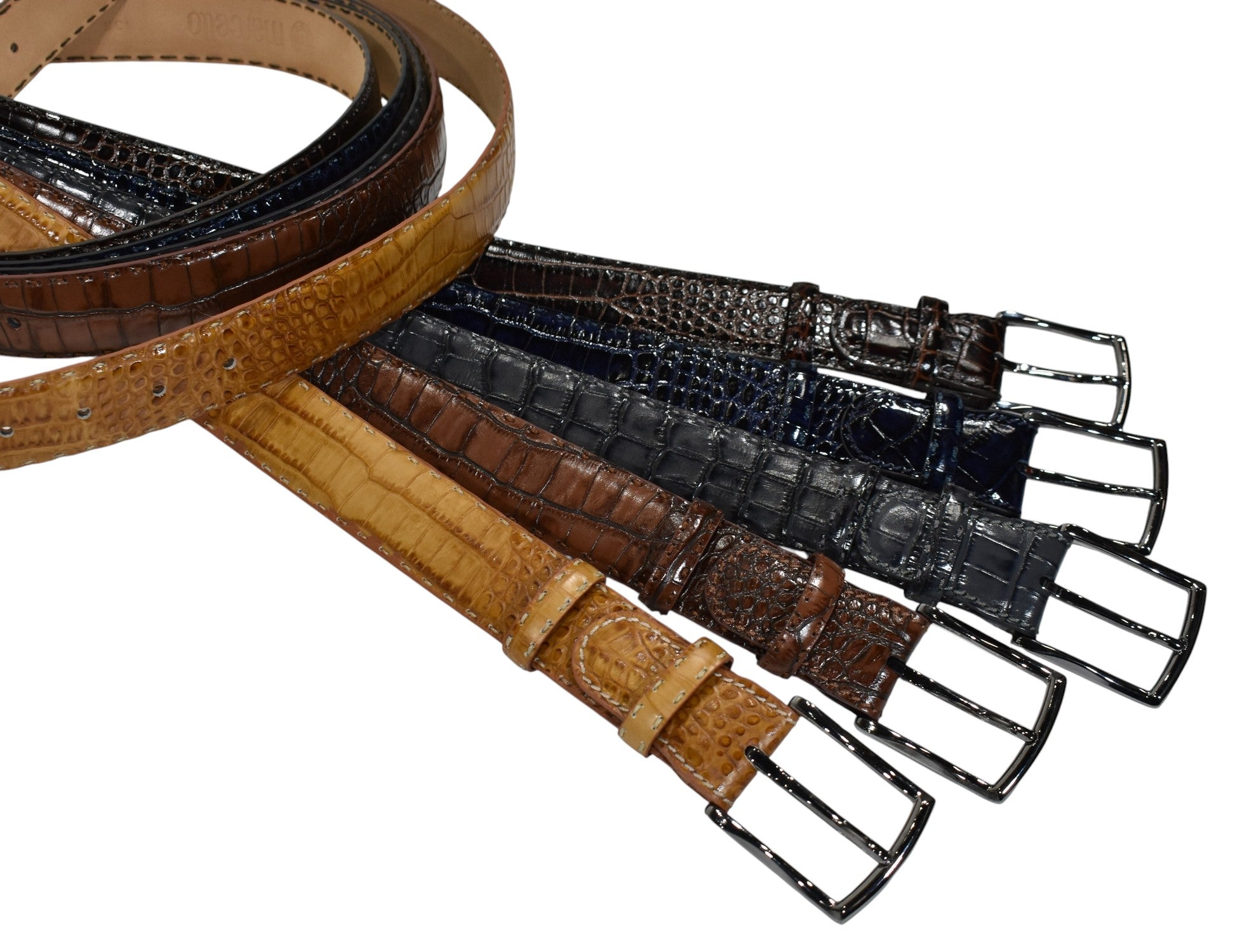 Marcello leather croc stamped belt in Charcoal.