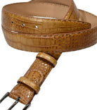 Marcello leather croc stamped belt in camel.