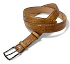 Marcello leather croc stamped belt in camel.