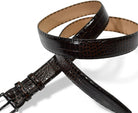 Marcello leather croc stamped belt in Chocolate.