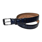 Marcello indigo and navy croc stamped leather belt.