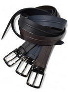 Leather pebble grain bel in black, chocolate and navy, by Marcello.