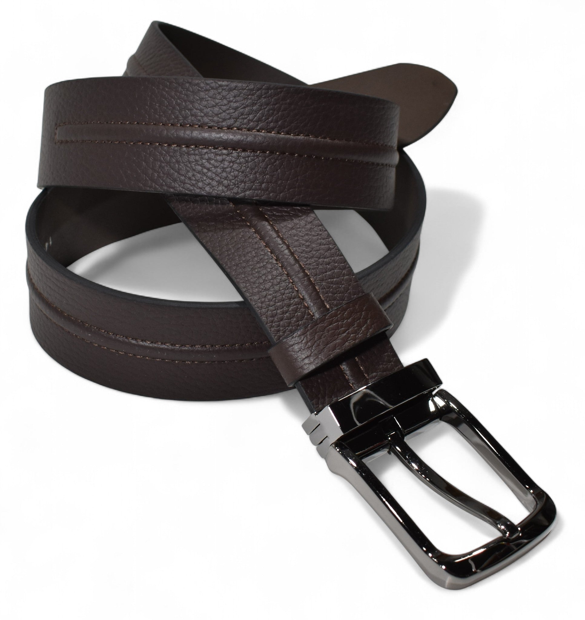 Leather pebble grain bel in black, chocolate and navy, by Marcello.