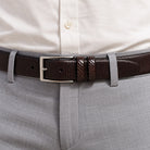 Raised ribbed leather in chocolate hues, belt by Marcello