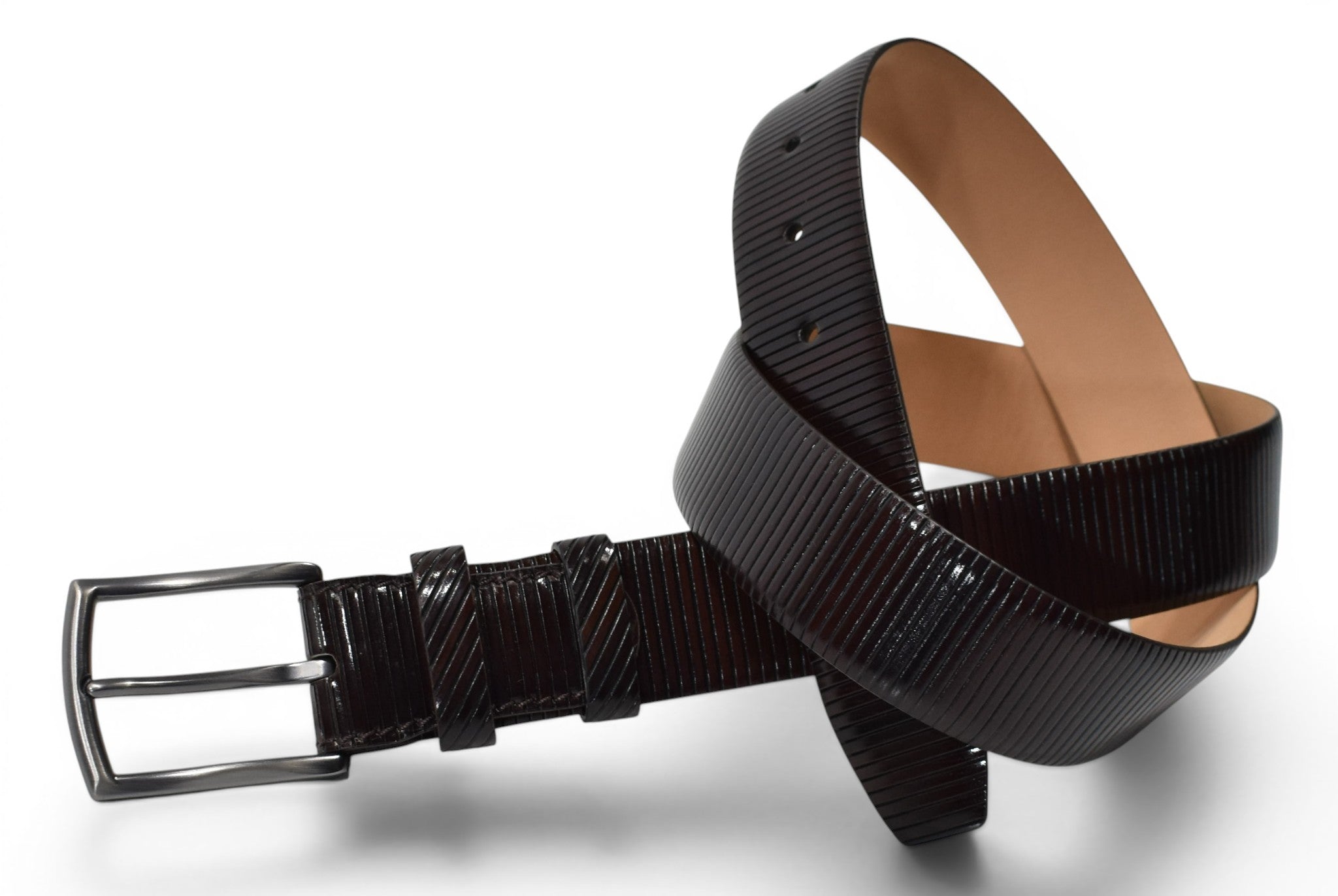 Ribbed leather chocolate hues belt by Marcello